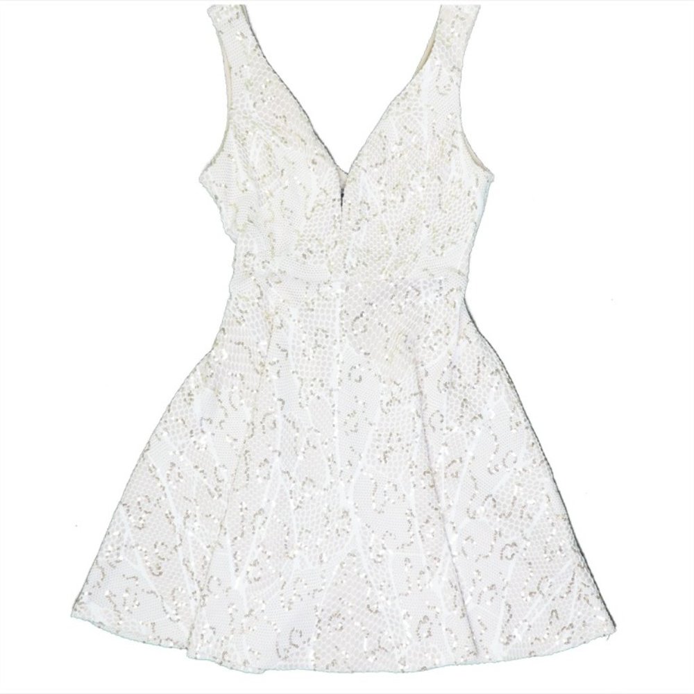 Bailey Blue - Gold Sequin Lace Cocktail Dress -  Cream - M